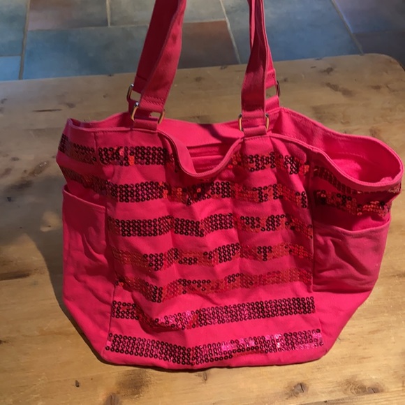 Victoria’s Secret sequin canvas Shoulder tote overnight beach gym bag - Picture 6 of 14